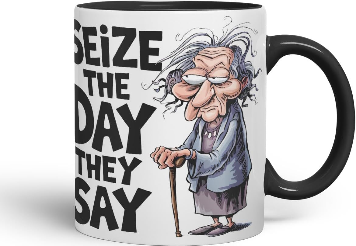 Vixar Seize The Day They Say – Coloured Ceramic Mug Cup Gift, 11oz (Black)