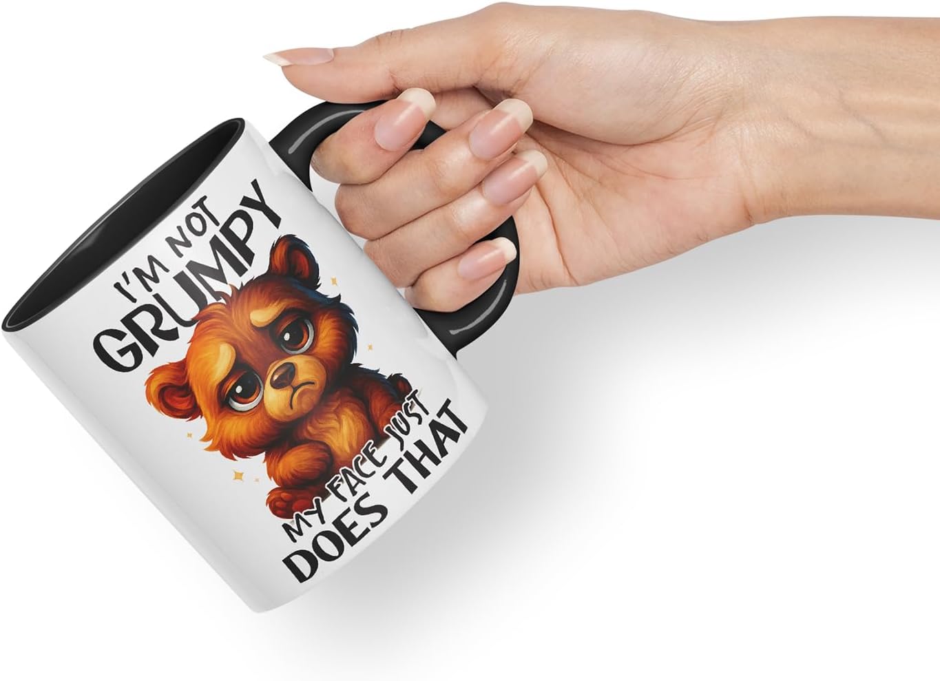 Vixar I'm Not Grumpy My Face Just Does that Funny Bear Mug – Coloured Ceramic Mug Cup Gift, 11oz (Black)