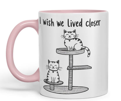 Vixar I Wish We Lived Closer Coloured Ceramic Cup Mug – Minimalist Cat Lovers Gift for Friends or Partner – 11oz (Black)