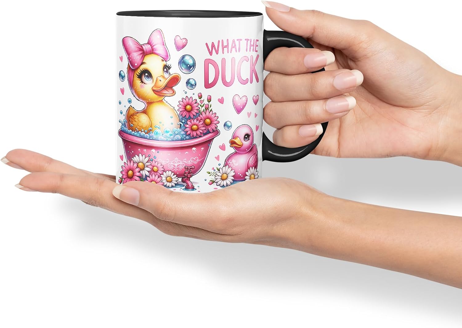 What The Duck Funny Mug – Coloured Ceramic Mug Cup Gift, 11oz (Black)
