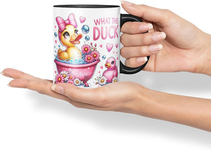 What The Duck Funny Mug – Coloured Ceramic Mug Cup Gift, 11oz (Black)
