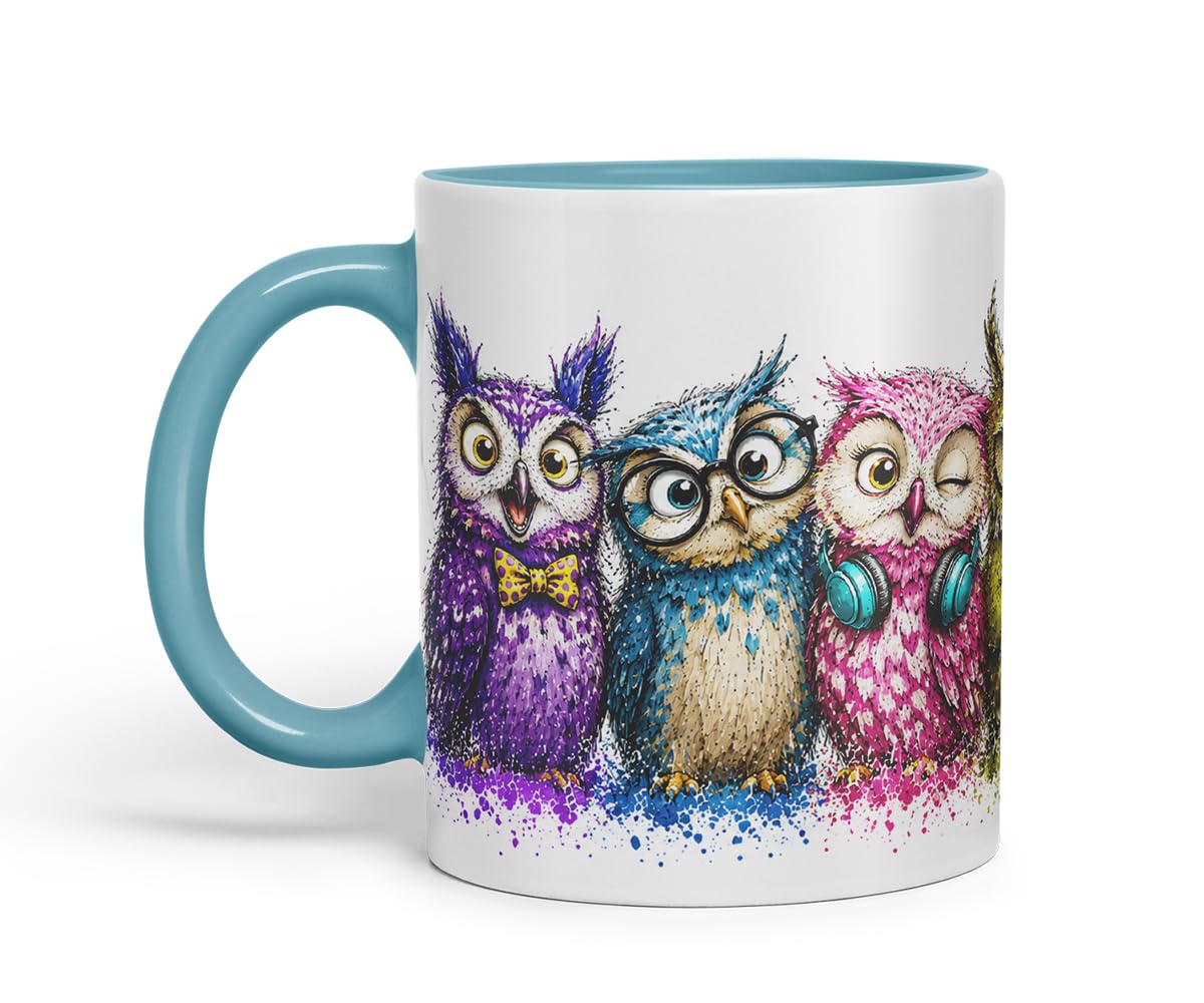 Vixar Owls Mug – Cute Owls Coloured Ceramic Mug Cup Gift, 11oz (Black)