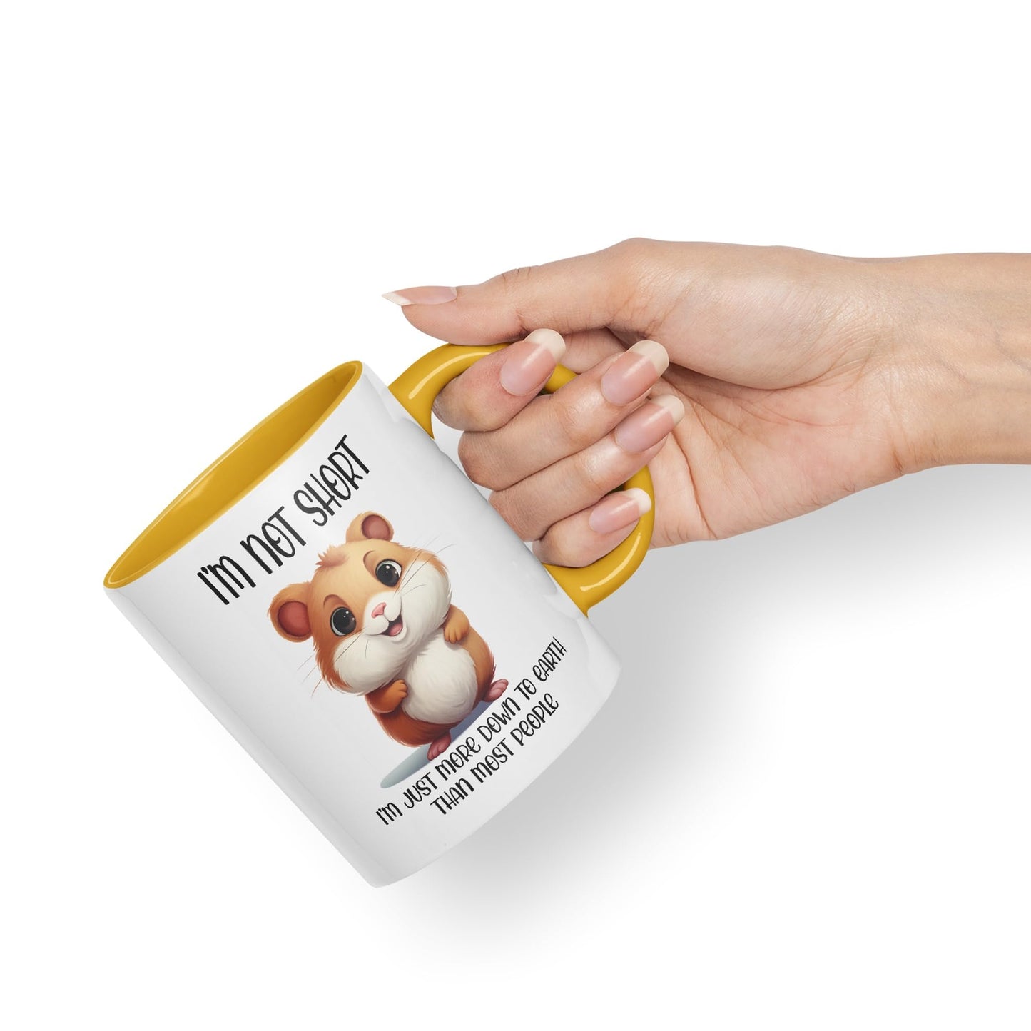 I'm Not Short, I'm just More Down to Earth Than Most People Hamster Joke sarkasm Sarcastic Ceramic Coloured Mug Cup for Tea Coffee Hot Brew 330ml 11Oz Gift