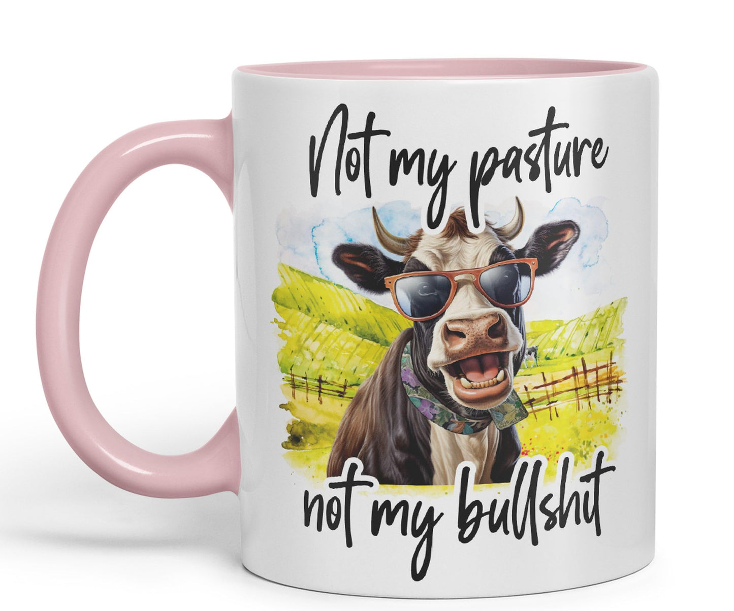 Not My Pasture, not My Bullshit Cow Joke sarkasm Sarcastic Ceramic Coloured Mug Cup for Tea Coffee Hot Brew 330ml 11Oz Gift