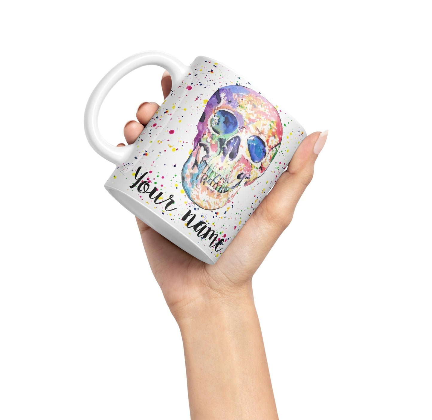 Vixar Personalised with Your Text Skull Front Art Coloured Ceramic Mug Cup Gift 330ml 11oz Custom Work Office Tea Coffee