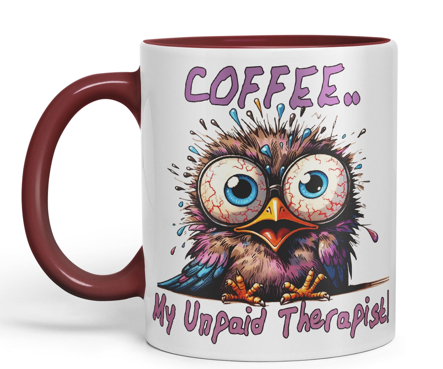 Coffee My Unpaid Therapist! Bird Joke sarkasm Sarcastic Ceramic Coloured Mug Cup for Tea Coffee Hot Brew 330ml 11Oz Gift