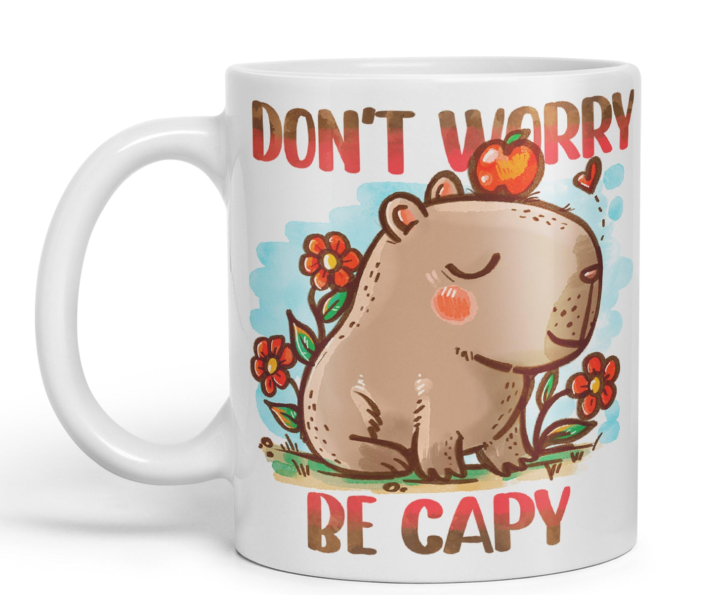 Vixar Capybara Don't Worry Be Capy Kawaii Joke Coloured Ceramic Mug Cup Gift 330ml 11oz Work Office Tea Coffee