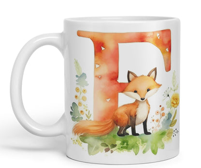 Letter F mug, Animals Alphabet Letter F Monogram animal for kids Ceramic Coloured Mug Cup for Tea Coffee Hot brew 330ml 11Oz Gift