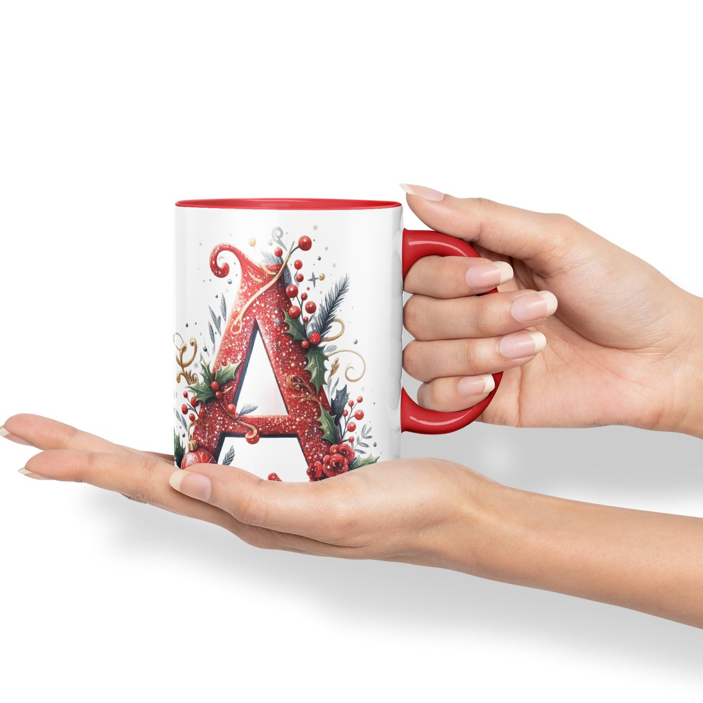 Red Letter ChristmasDesigns Alphabet Monogram Lettersjoke sarkasm Sarcastic Ceramic Coloured Mug Cup for Tea Coffee Hot Brew 330ml 11Oz Gift