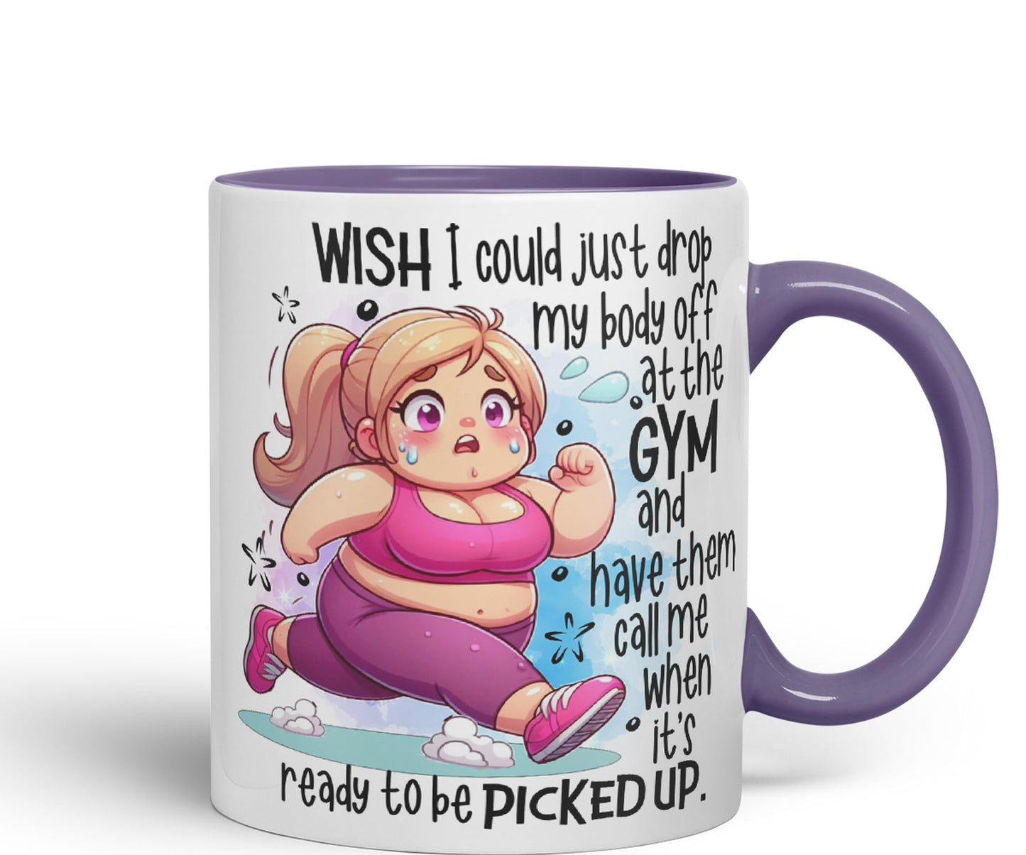 Wish I Could just Drop My Body Off at The Gym and Have Them Call me..., Joke sarkasm Sarcastic Ceramic Coloured Mug Cup for Tea Coffee Hot Brew 330ml 11Oz Gift