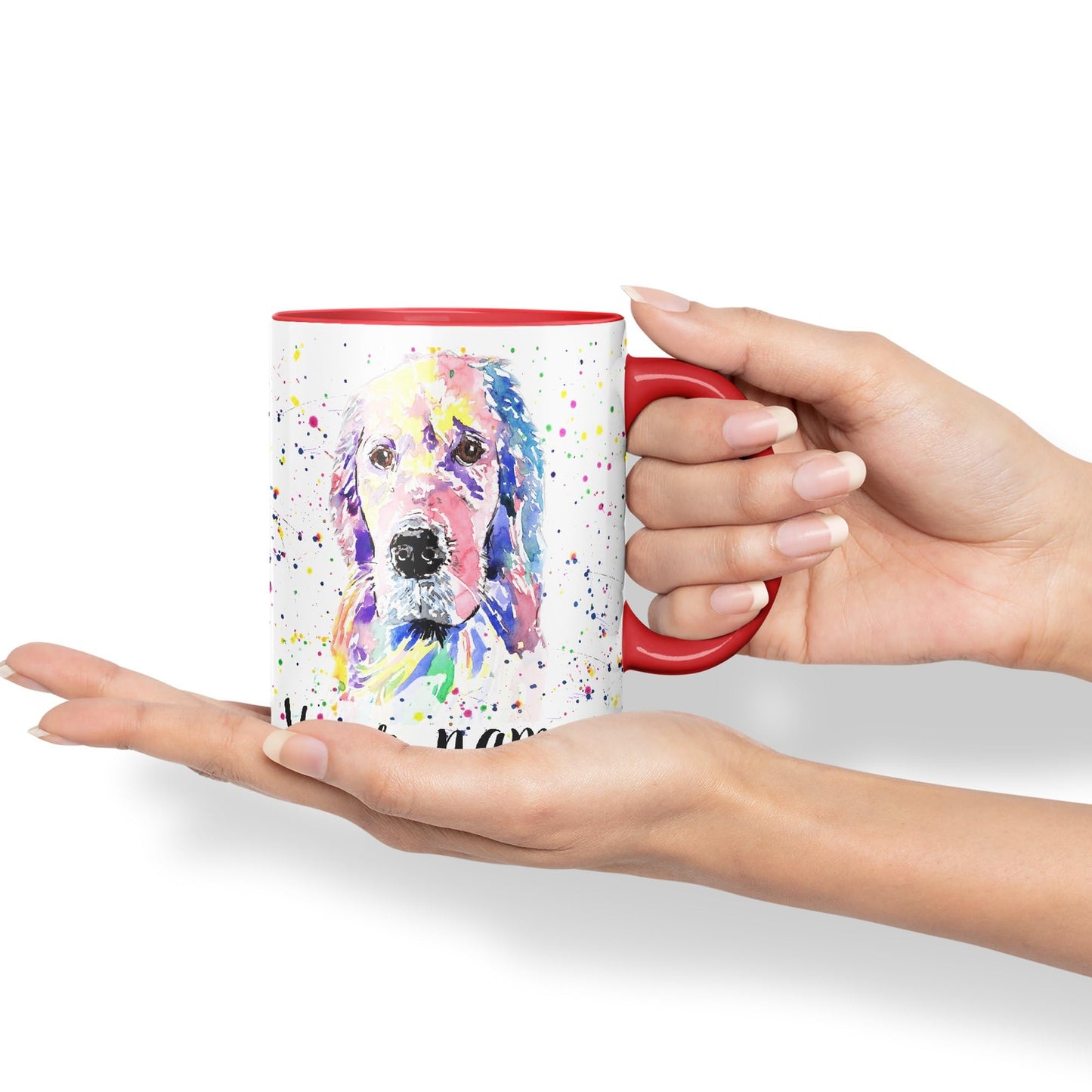 Vixar Personalised with Your Text Golden Retriever Dog Pet Animals Watercolour Art Coloured Ceramic Mug Cup Gift 330ml 11oz Custom Work Office Tea Coffee