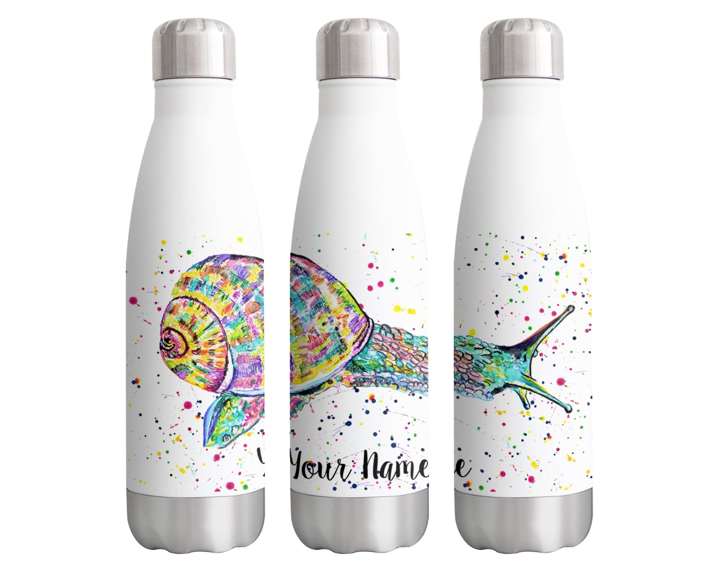 Vixar Snail Personalised Custom Bottle with your Text/name shells gasteropoda animals Watercolour Bottle Double Wall Insulated Stainless Steel Sport Drinks 500ml