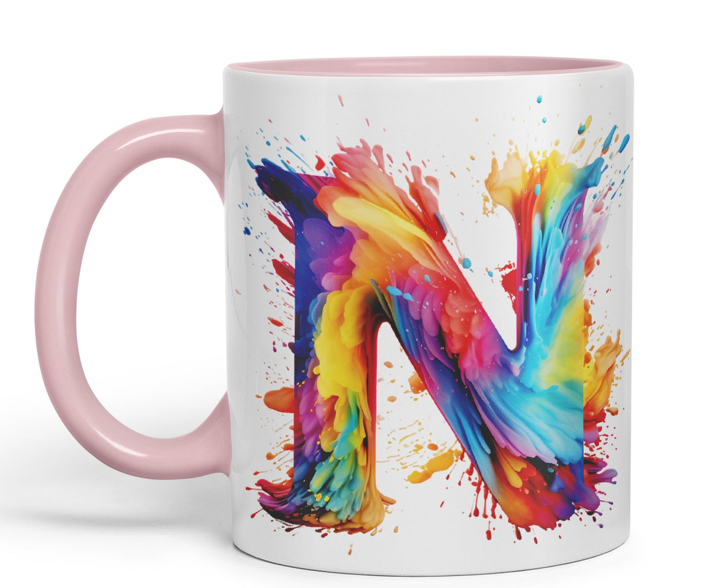 Letter N mug, Alphabet Letter N Monogram watercolour Ceramic Coloured Mug Cup for Tea Coffee Hot brew 330ml 11Oz Gift