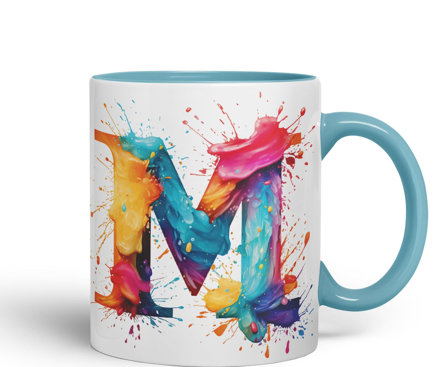 Letter M mug, Alphabet Letter M Monogram watercolour Ceramic Coloured Mug Cup for Tea Coffee Hot brew 330ml 11Oz Gift