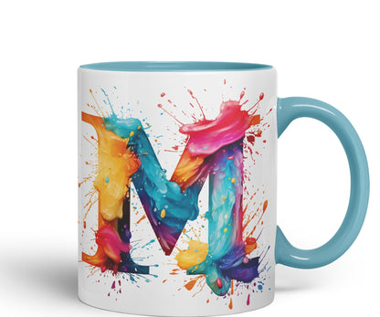 Letter M mug, Alphabet Letter M Monogram watercolour Ceramic Coloured Mug Cup for Tea Coffee Hot brew 330ml 11Oz Gift