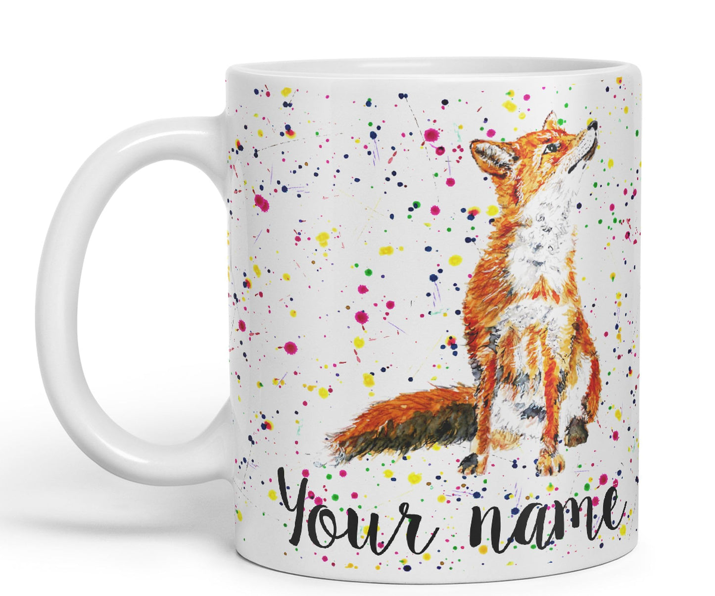 Vixar Personalised with Your Text Fox British Wildlife Animals Watercolour Art Coloured Ceramic Mug Cup Gift 330ml 11oz Custom Work Office Tea Coffee