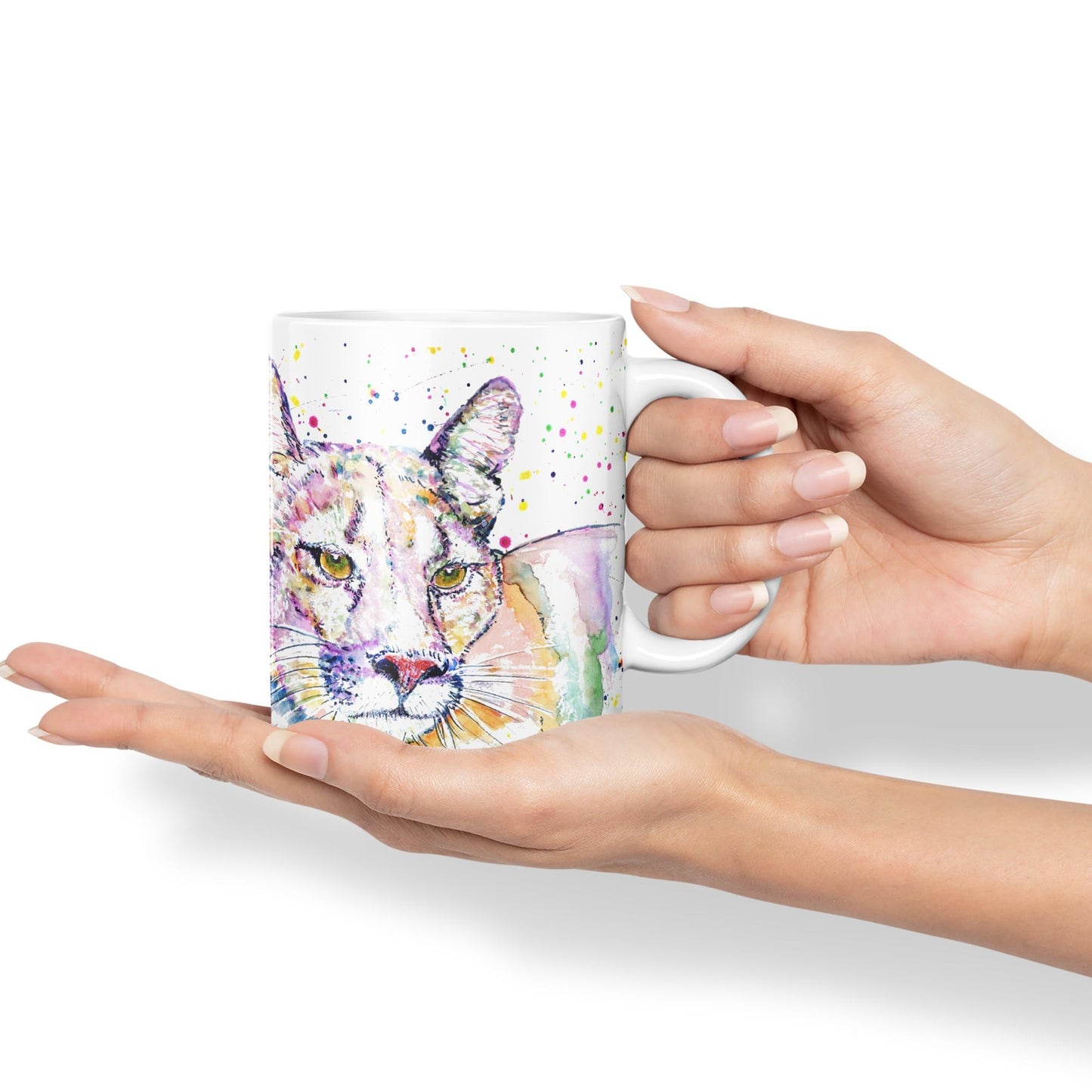 Vixar Cougar Big Cat Animals Watercolour Art Coloured 330 ml Mug Cup Gift Birthday Work Office Tea Coffee