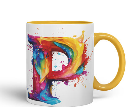 Letter P mug, Alphabet Letter P Monogram watercolour Ceramic Coloured Mug Cup for Tea Coffee Hot brew 330ml 11Oz Gift