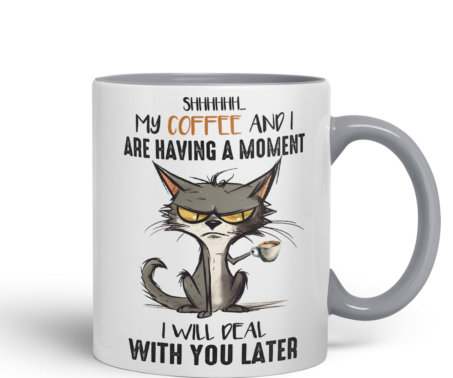 My Coffee and I are Having a Moment, I Will Deal with You Later cat Sarcastic Joke Ceramic Coloured Mug Cup for Tea Coffee Hot Brew 330ml 11Oz