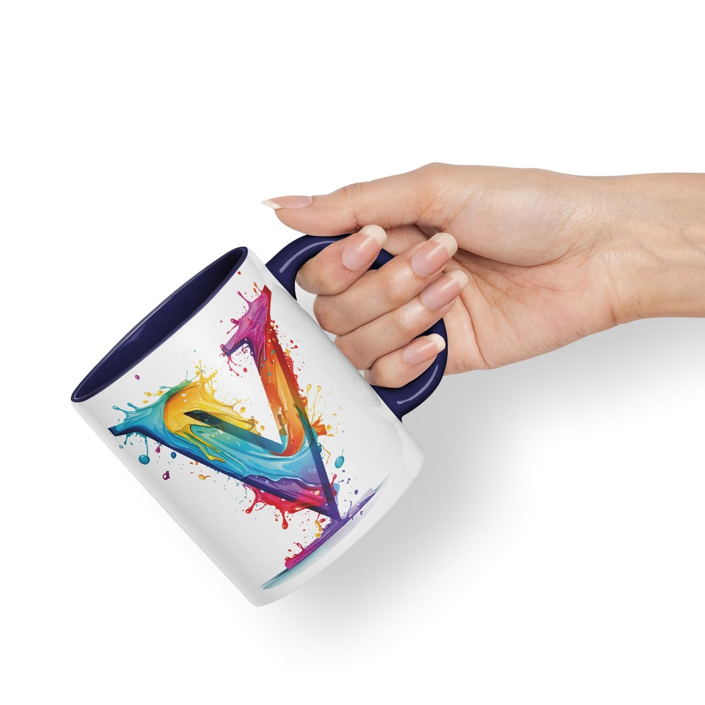 Letter V mug, Alphabet Letter V Monogram watercolour Ceramic Coloured Mug Cup for Tea Coffee Hot brew 330ml 11Oz Gift