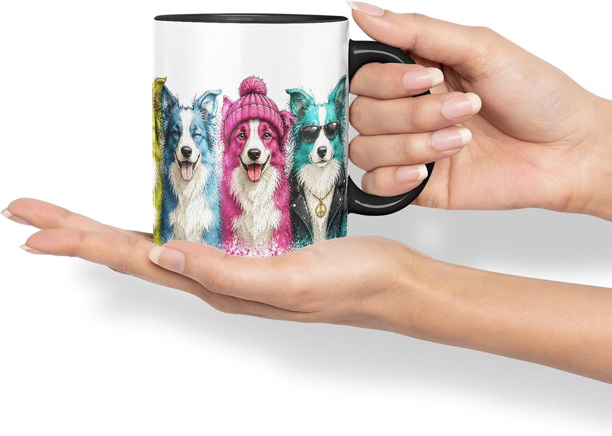 Vixar Border Collie Dog Mug – Cute Border Collie Coloured Ceramic Mug Cup Gift, 11oz (Black)