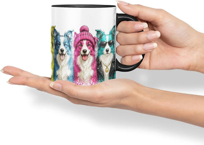 Vixar Border Collie Dog Mug – Cute Border Collie Coloured Ceramic Mug Cup Gift, 11oz (Black)