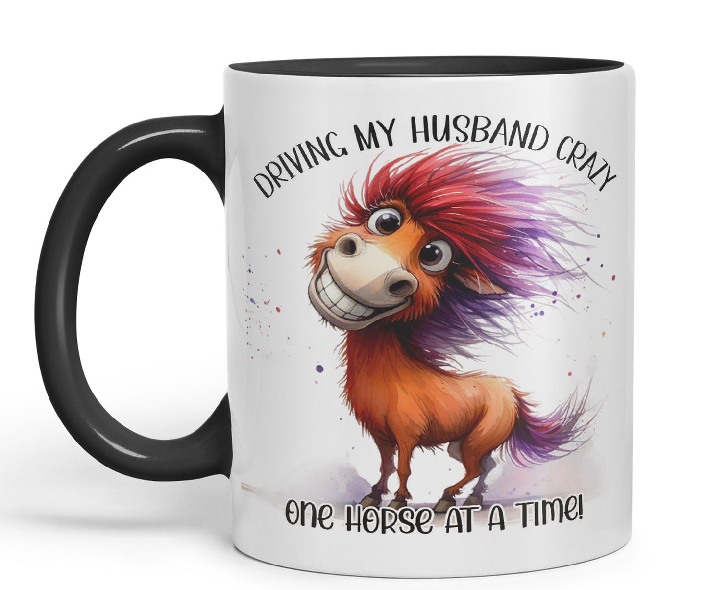 Driving My Husband Crazy, One Horse at at a Time Joke sarkasm Sarcastic Ceramic Coloured Mug Cup for Tea Coffee Hot Brew 330ml 11Oz Gift