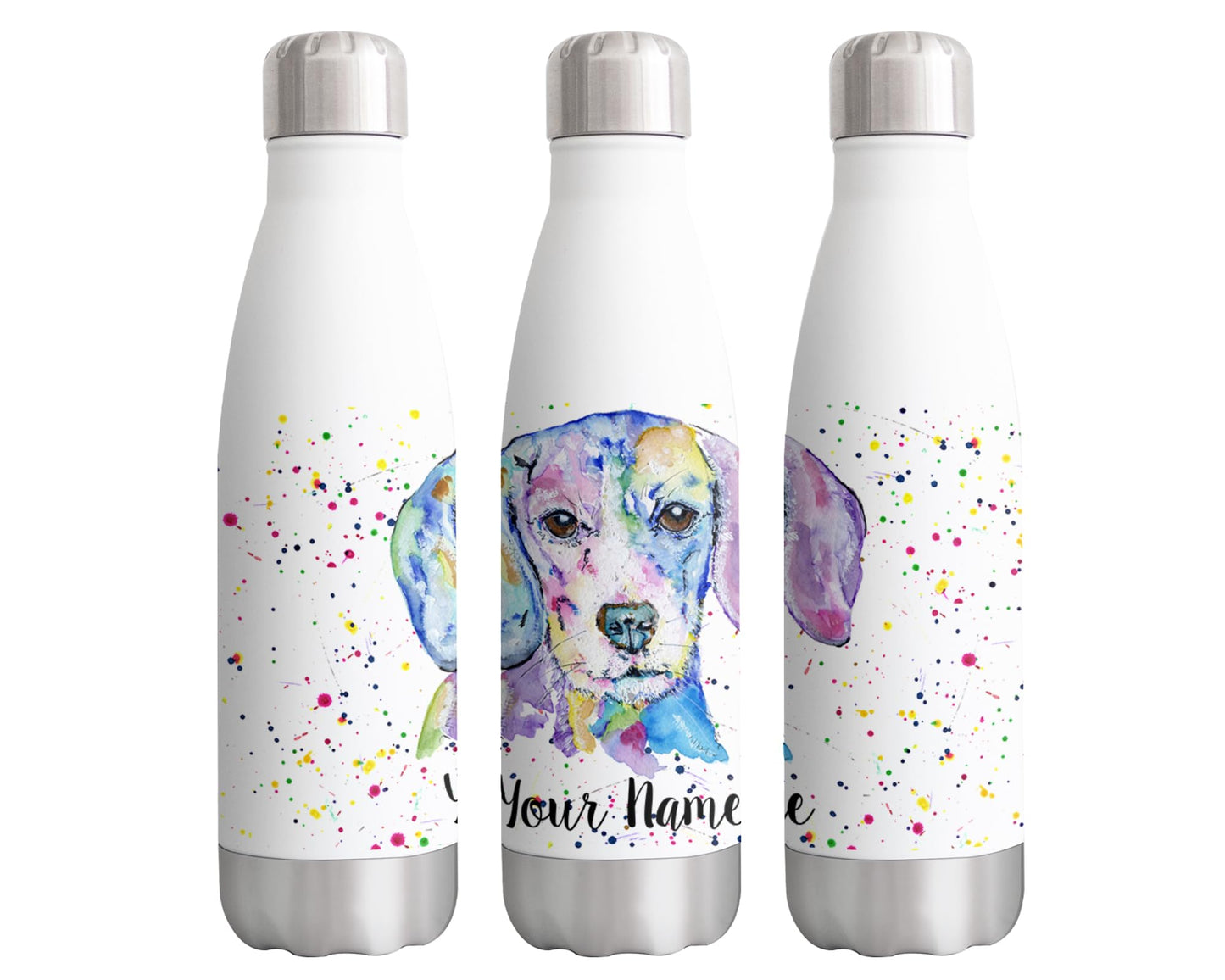 Vixar Beagle Personalised Custom Bottle with your Text/name Hound Dog pet Watercolour Animals Bottle Double Wall Insulated Stainless Steel Sport Drinks 500ml