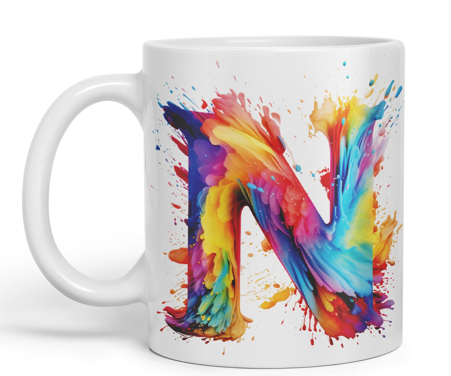 Letter N mug, Alphabet Letter N Monogram watercolour Ceramic Coloured Mug Cup for Tea Coffee Hot brew 330ml 11Oz Gift