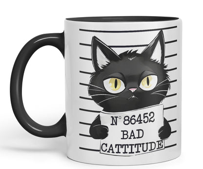 Vixar Bad Cattitude Prison Cats Sarcastic Joke Ceramic Coloured Mug Cup for Tea Coffee Hot Brew 330ml 11Oz