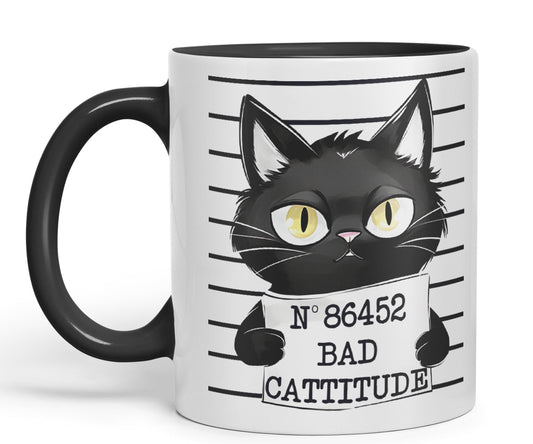Vixar Bad Cattitude Prison Cats Sarcastic Joke Ceramic Coloured Mug Cup for Tea Coffee Hot Brew 330ml 11Oz