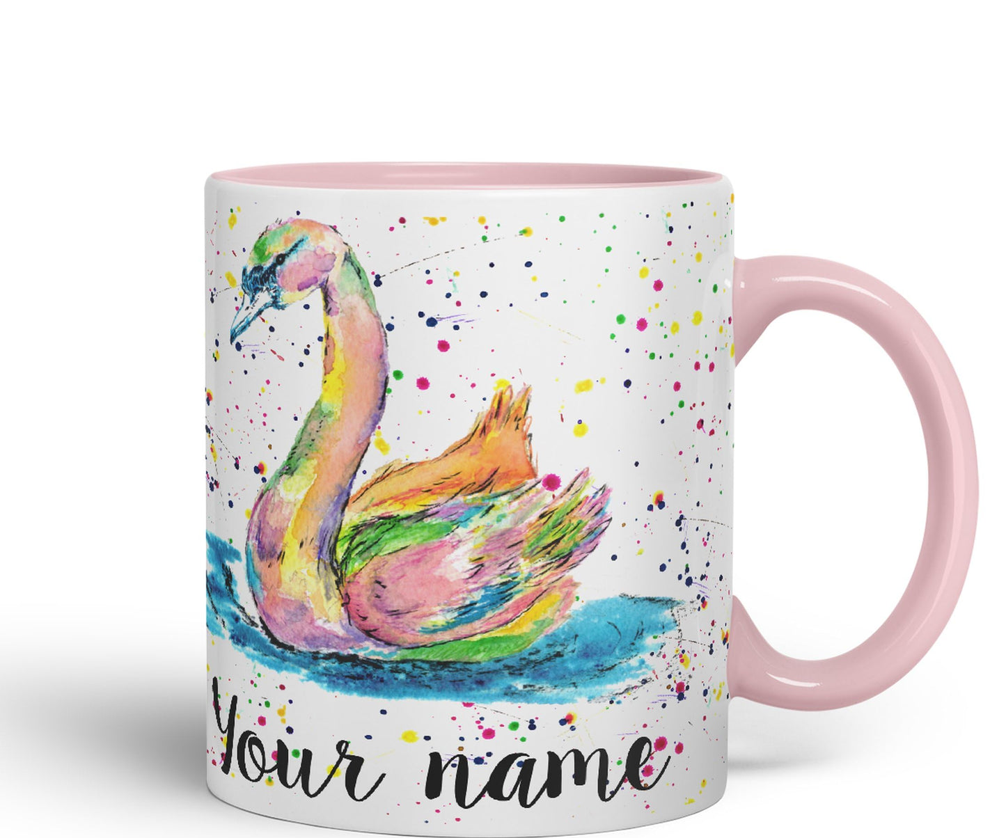 Vixar Personalised with Your Text Swan Bird Animals Watercolour Art Coloured Ceramic Mug Cup Gift 330ml 11oz Custom Work Office Tea Coffee (O2)