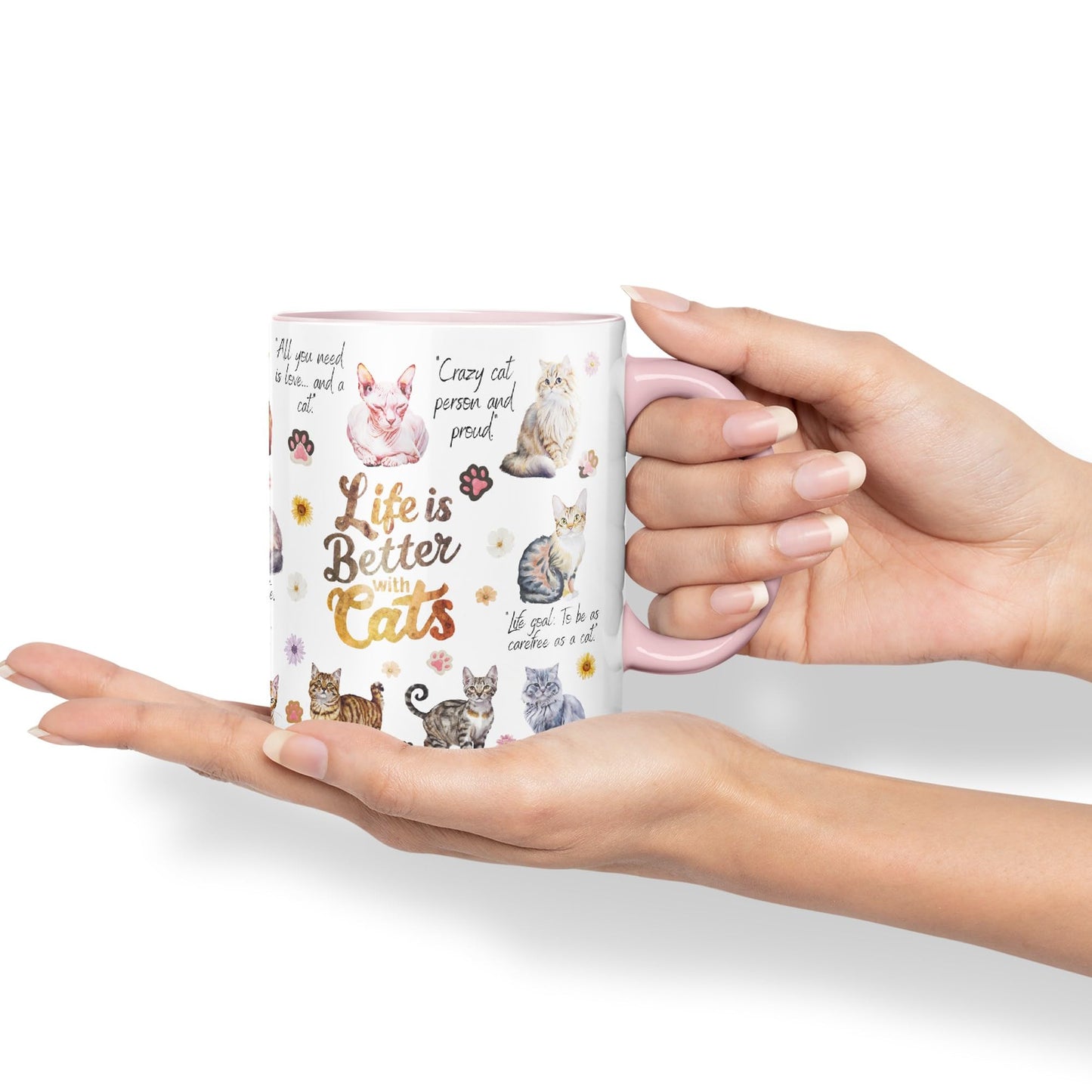 Life is better with Cats joke pets kittten Ceramic Coloured Mug Cup for Tea Coffee Hot brew 330ml 11Oz Gift