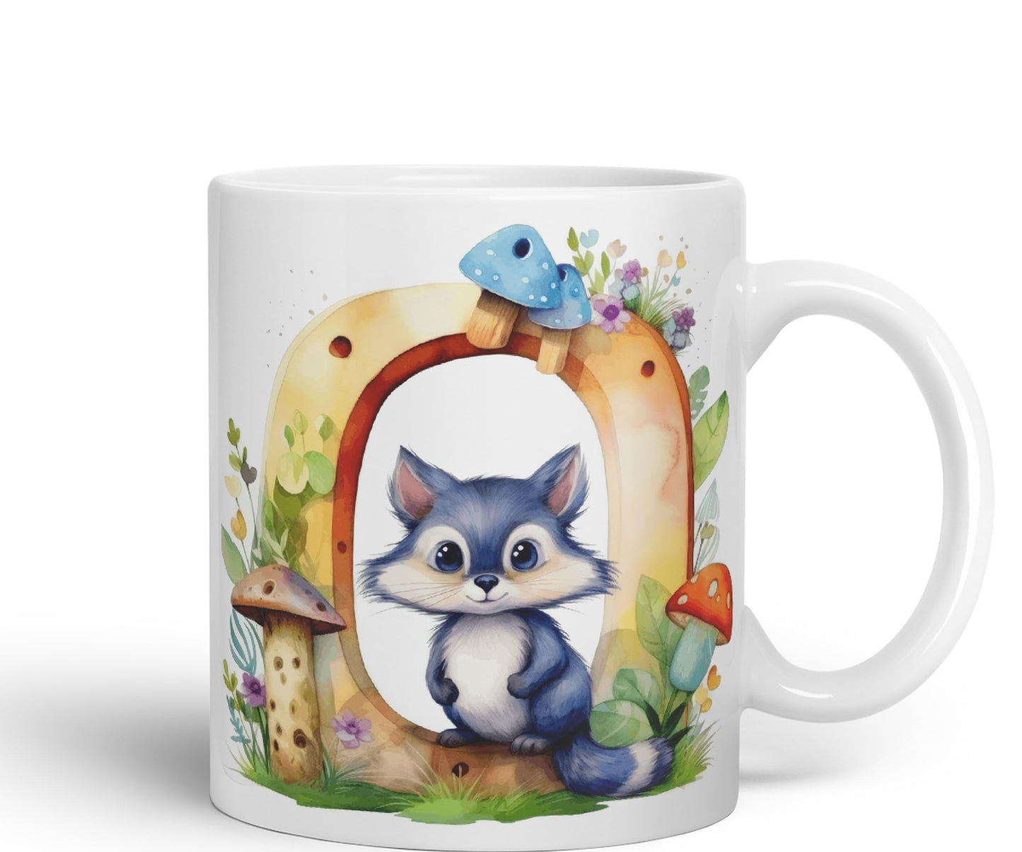 Letter O mug, Animals Alphabet Letter O Monogram animal for kids Ceramic Coloured Mug Cup for Tea Coffee Hot brew 330ml 11Oz Gift