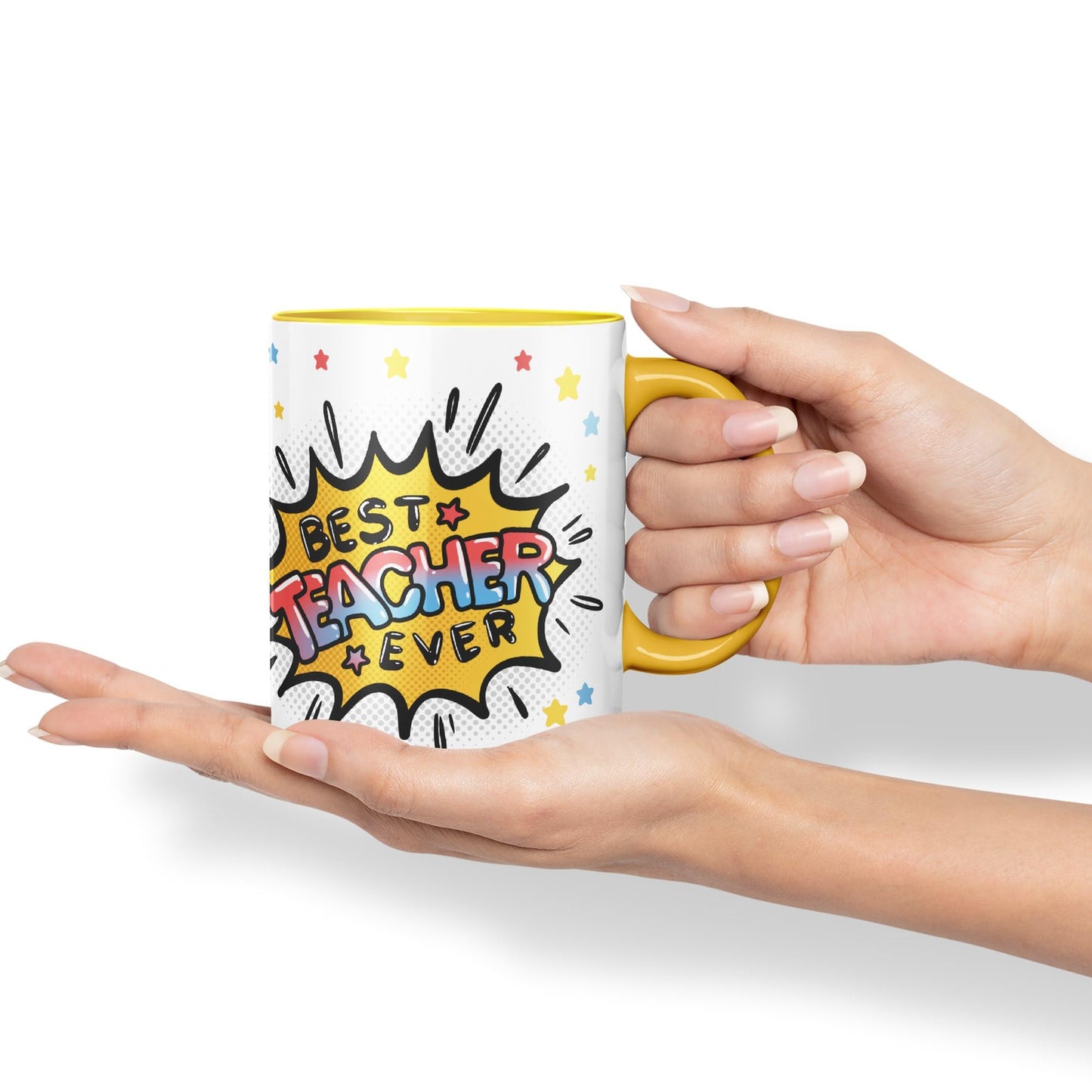 Vixar Best Teacher Ever, Ceramic 330 ml 11oz Coloured Mug Cup, Teacher Gift from Kids, School Gift, end of Year for Coffee Tea (T3)