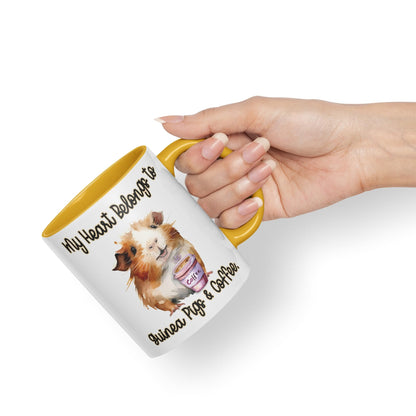 My Heart Belongs to Guine Pig & Coffee, Joke sarkasm Sarcastic Ceramic Coloured Mug Cup for Tea Coffee Hot Brew 330ml 11Oz Gift