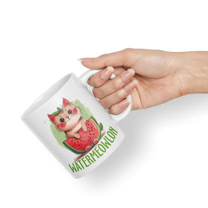 Watermeowlon Watermelon Kitty Cat Joke sarkasm Sarcastic Ceramic Coloured Mug Cup for Tea Coffee Hot Brew 330ml 11Oz Gift
