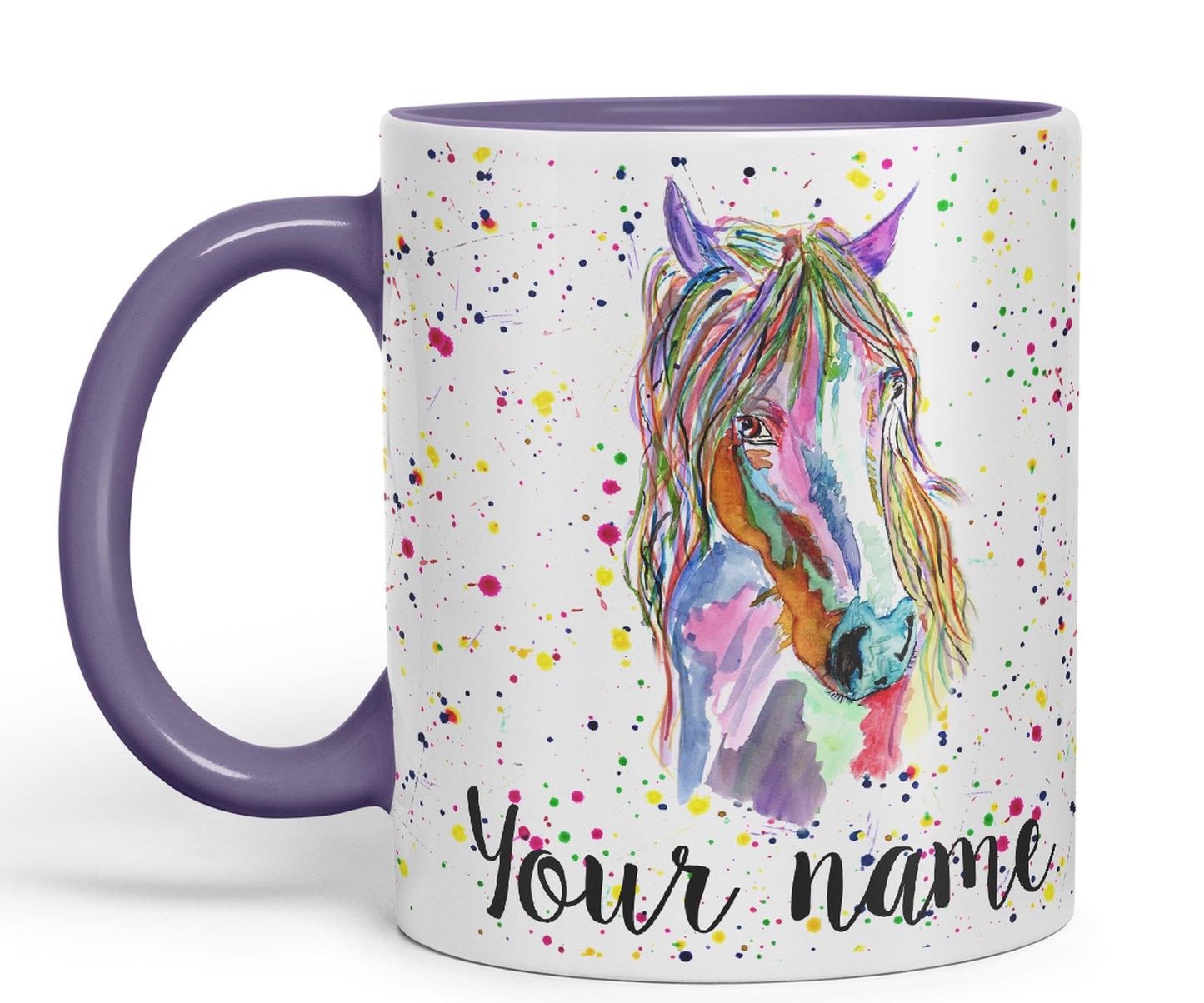 Vixar Personalised with Your Text Horse Farm Animals Watercolour Art Coloured Ceramic Mug Cup Gift 330ml 11oz Custom Work Office Tea Coffee