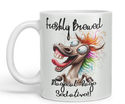 Fresh Brewed, Magical-Rage Sedalive!! Horse Joke sarkasm Sarcastic Ceramic Coloured Mug Cup for Tea Coffee Hot Brew 330ml 11Oz Gift