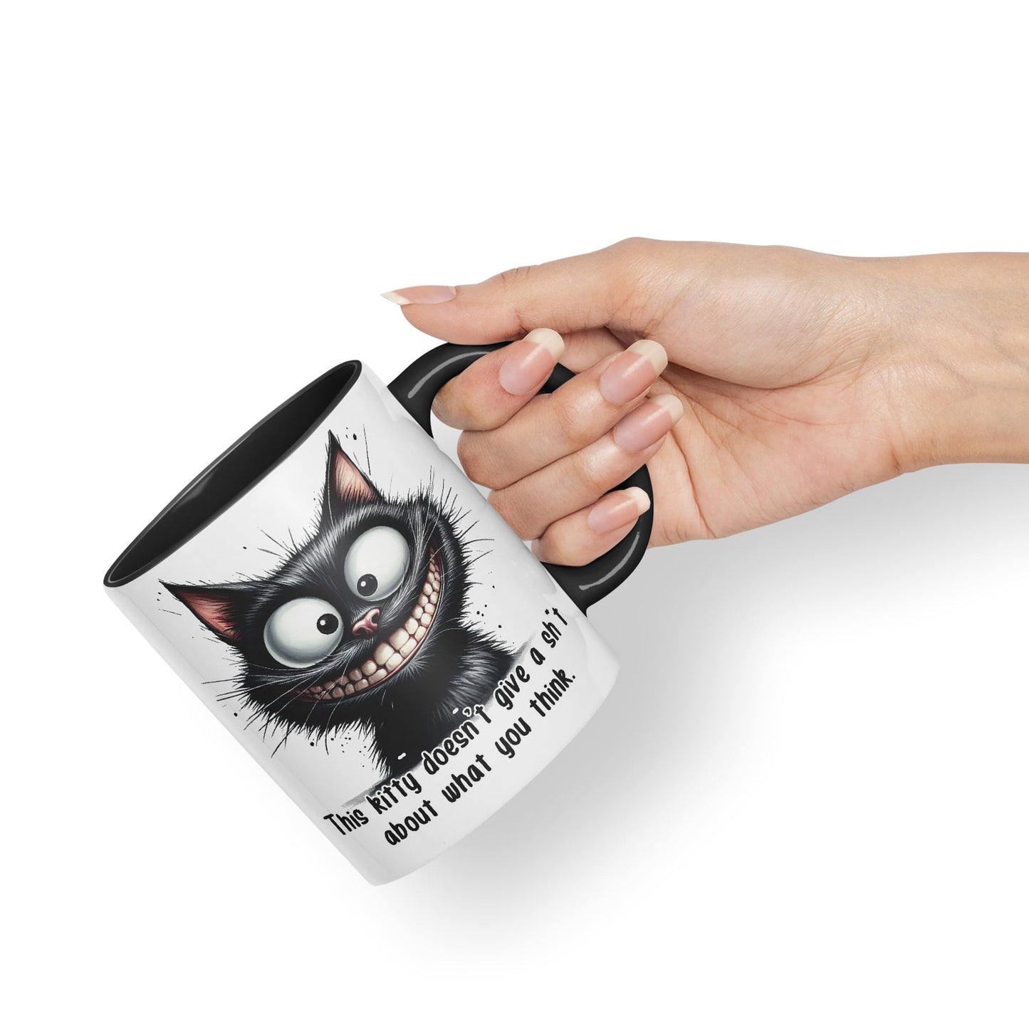 This Kitty Doesn't give a sh.. About What You Think cat Joke sarkasm Sarcastic Ceramic Coloured Mug Cup for Tea Coffee Hot Brew 330ml 11Oz Gift