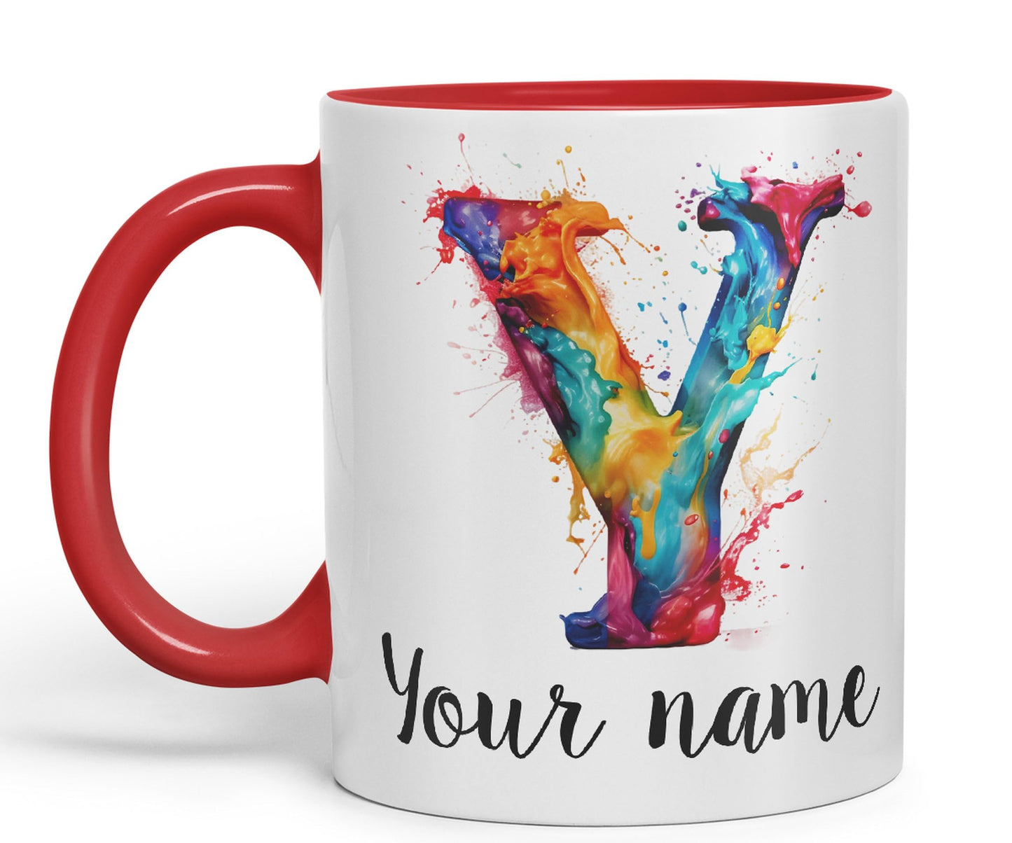 Personalised Letter Y mug, Alphabet cusomized custom Letter Y Monogram watercolour Ceramic Coloured Mug Cup for Tea Coffee Hot brew 330ml 11Oz Gift