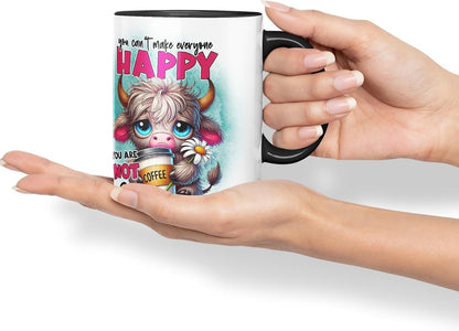 Vixar You Can’t Make Everyone Happy – You are Not Coffee Highland Cow Coloured Ceramic Mug Cup Gift for Coffee Lovers 11oz (Black)