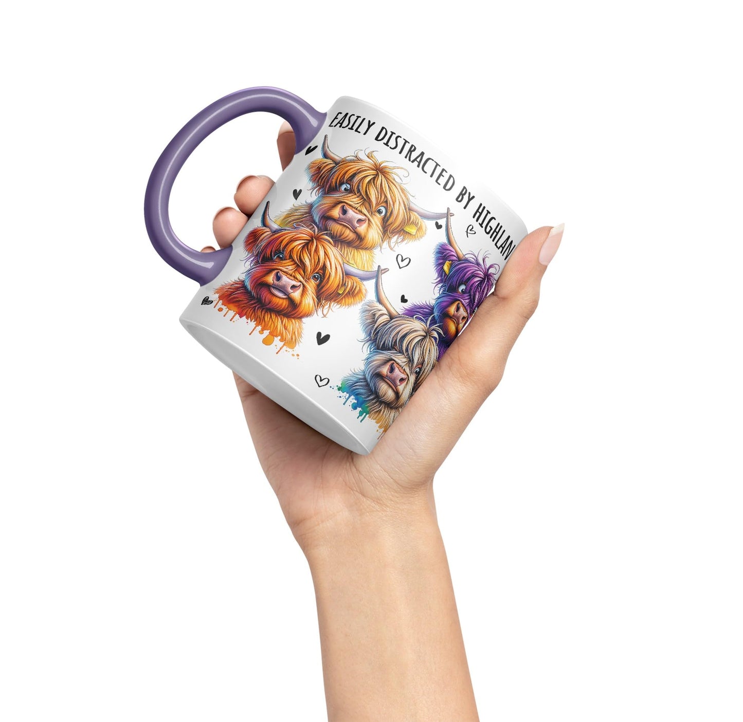 Easily Distracted by Highland Cows Scottish Farm Animals Ceramic Coloured Mug Cup for Tea Coffee Hot Brew 330ml 11Oz Gift