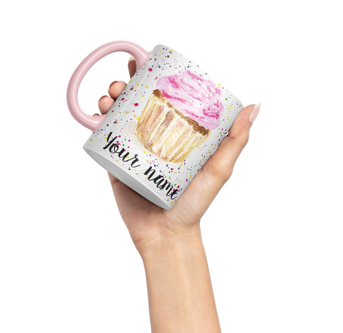 Vixar Personalised with Your Text Cupcake Cake Watercolour Art Coloured Ceramic Mug Cup Gift 330ml 11oz Custom Work Office Tea Coffee