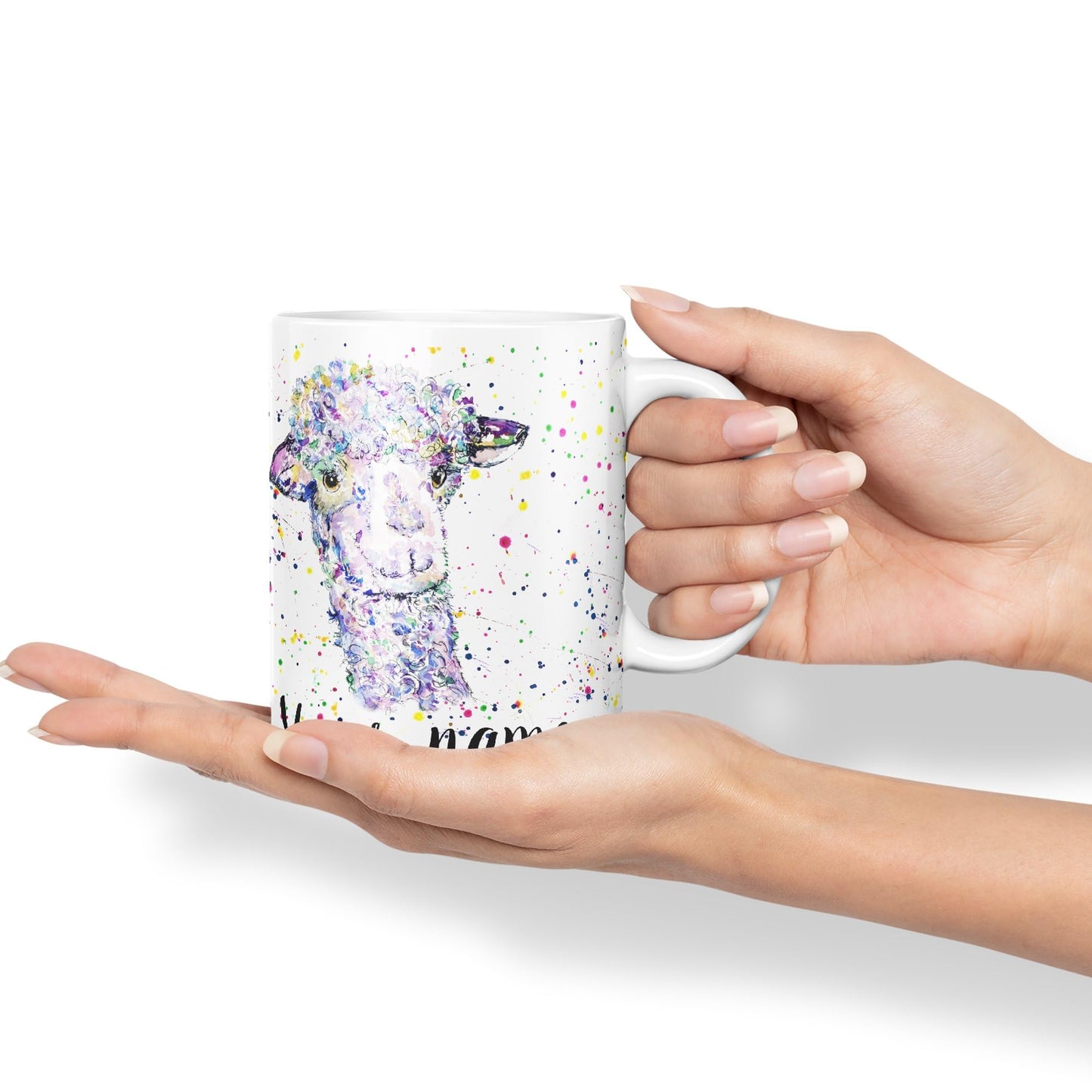 Vixar Personalised with Your Text Llama glama Animals Watercolour Art Coloured Ceramic Mug Cup Gift 330ml 11oz Custom Work Office Tea Coffee