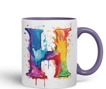 Letter H mug, Alphabet Letter H Monogram watercolour Ceramic Coloured Mug Cup for Tea Coffee Hot brew 330ml 11Oz Gift
