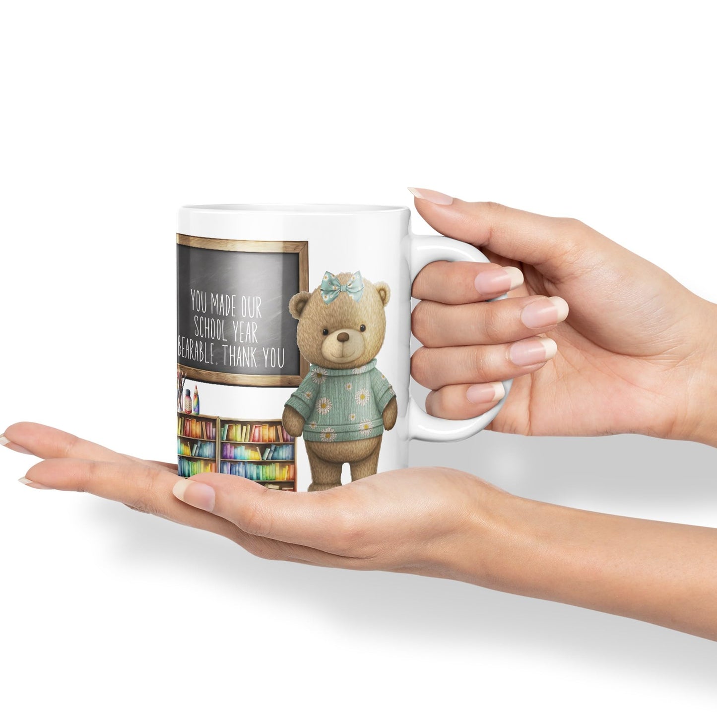 Vixar Teddy Bear Mrs Teacher Gift Women Ceramic Mug Coloured Mug Cup Gift end of School Tea Coffee
