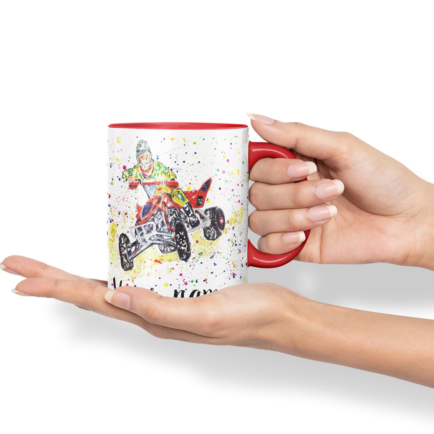 Vixar Personalised with Your Text Motor Quad Bike Motocross Art Coloured Ceramic Mug Cup Gift 330ml 11oz Custom Work Office Tea Coffee