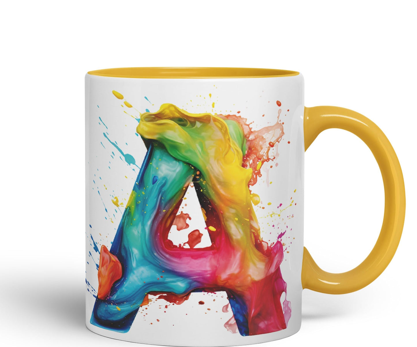 Letter A mug, Alphabet Letter A Monogram watercolour Ceramic Coloured Mug Cup for Tea Coffee Hot brew 330ml 11Oz Gift