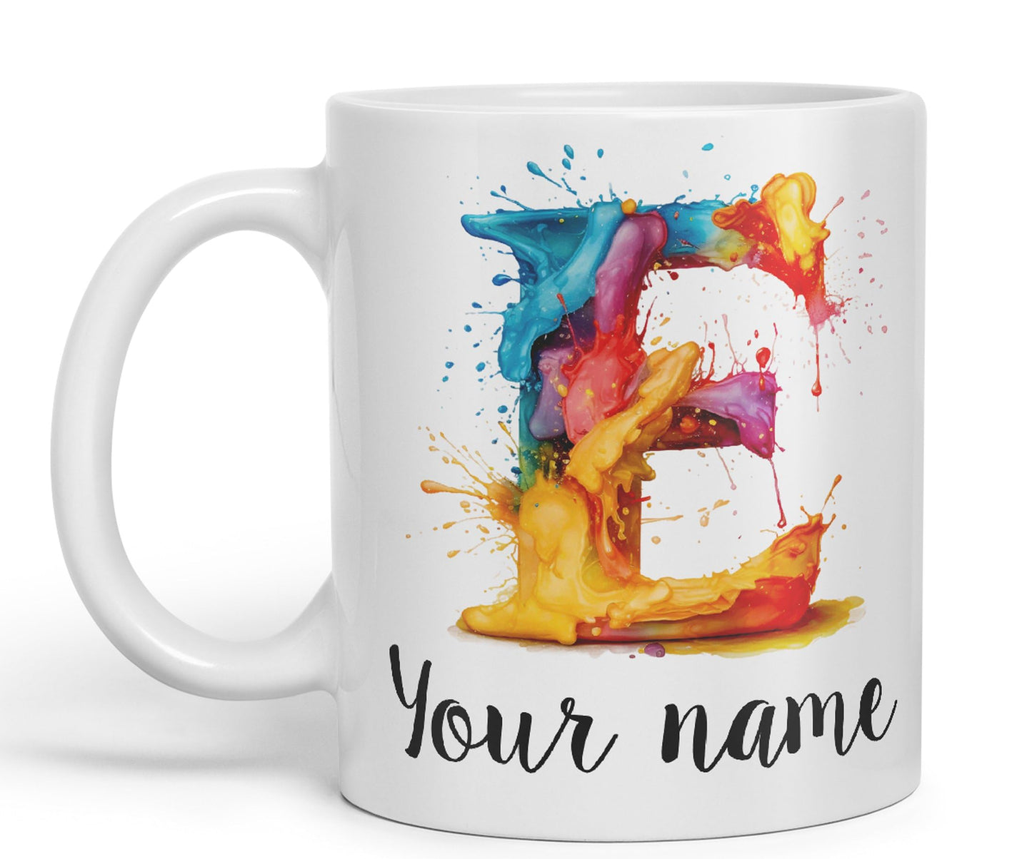 Personalised Letter E mug, Alphabet cusomized custom your Letter E Monogram watercolour Ceramic Coloured Mug Cup for Tea Coffee Hot brew 330ml 11Oz Gift